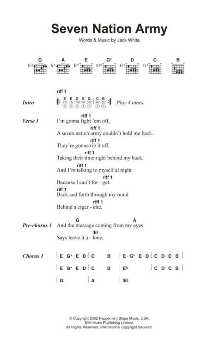 seven nation army chords